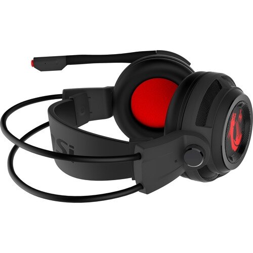 MSI DS502 Enhanced Virtual 7.1 Gaming Headset, Large 40mm Drivers, Closed Ear Cup Design, Vibration System, LED Lighting, Adjustable Microphone, Self-Adjusting Headband, Black - Red MSI DS502 Enhanced Virtual 7.1 Gaming Headset, Large 40mm Drivers, Closed Ear Cup Design, Vibration System, LED Lighting, Adjustable Microphone, Self-Adjusting Headband, Black - Red